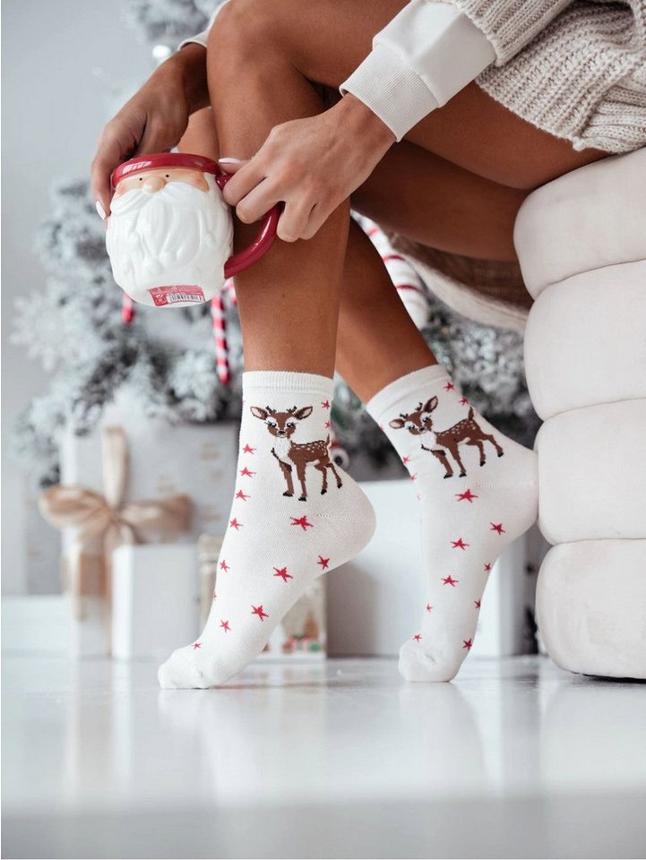 Lycille Socken 1 Paar Lycille Socken 37/41 aus Baumwolle RENTIER mit Sternen von Lycille