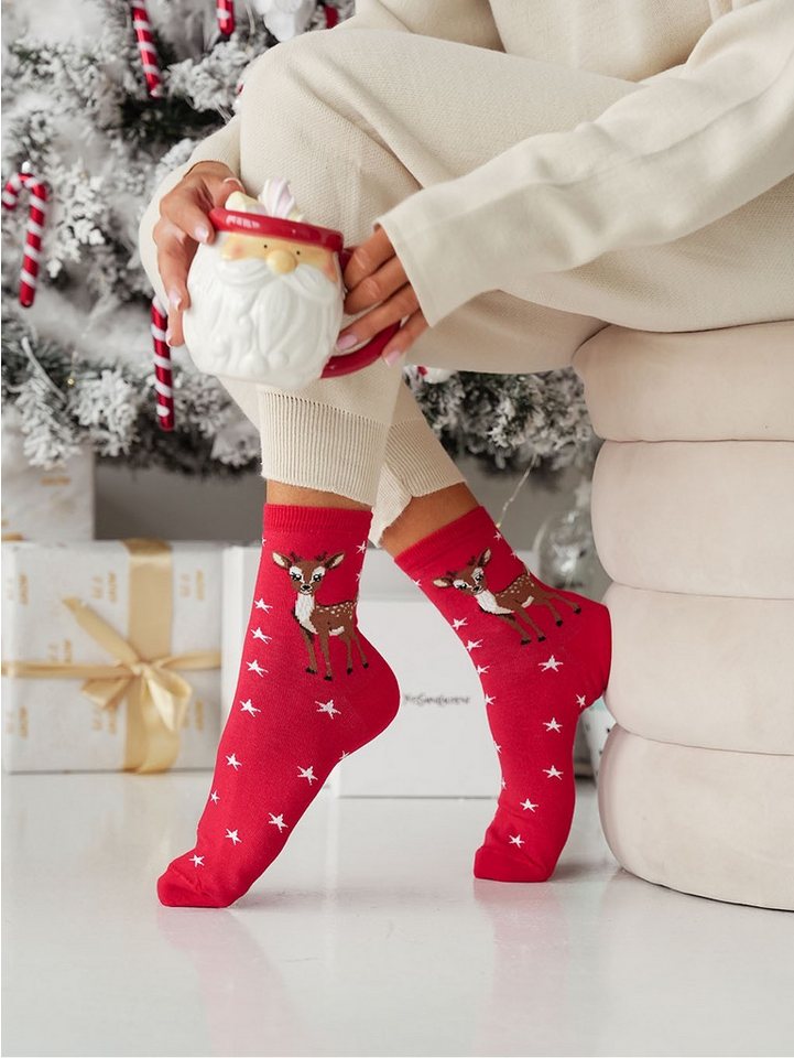 Lycille Socken 1 Paar Lycille Socken 37/41 aus Baumwolle RENTIER mit Sternen von Lycille