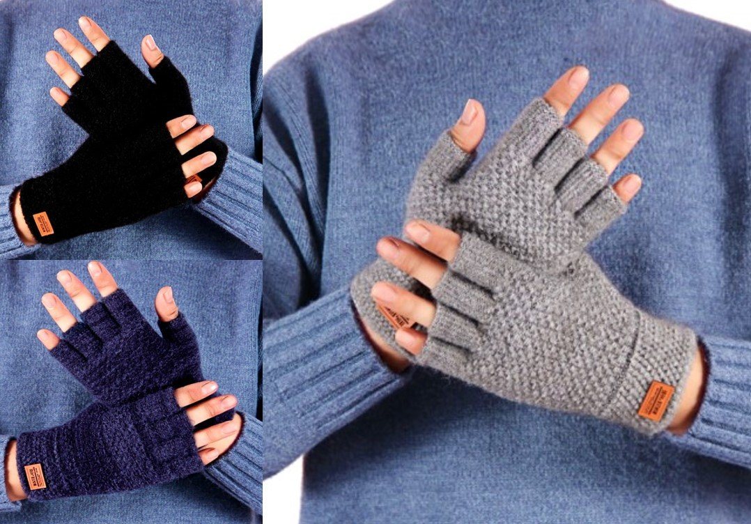 Lycille Strickhandschuhe elegante und weiche Handstulpen für Männer aus Acrylgarn Einheitsgröße (Set) atmungsaktiv, fingerlos, wärmend von Lycille