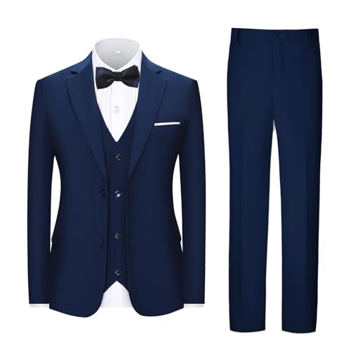 Lycody Formelles 5-teiliges Anzug-Set für Jungen, gekerbtes Revers, mit Krawatte und Weste, Marineblau, B, 10 Years von Lycody