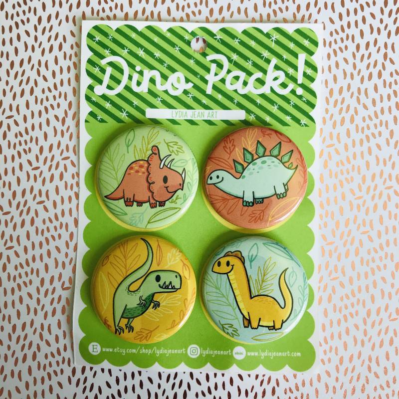 Dinosaurier Pin Set | Geburtstag Dinosaurier-Party Gastgeschenk Anstecknadel Dino Party Original Zeichnung Von Lydia Jean Art von LydiaJeanArt