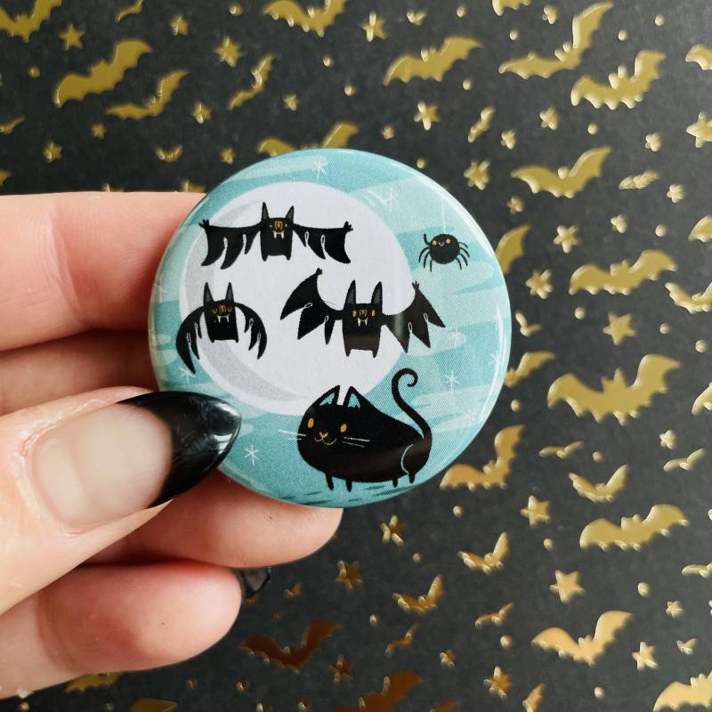 Halloween Schwarze Katze Button - Magnet | Knopf Katzenmagnet Halloween-Knopf Geschenk Original Zeichnung Von Lydia Jean Art von LydiaJeanArt