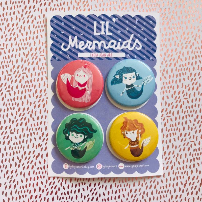 Meerjungfrau Pins/ Magnete | Gastgeschenke Niedliche Meerjungfrauen Geschenk Original Zeichnung Von Lydia Jean Art von LydiaJeanArt
