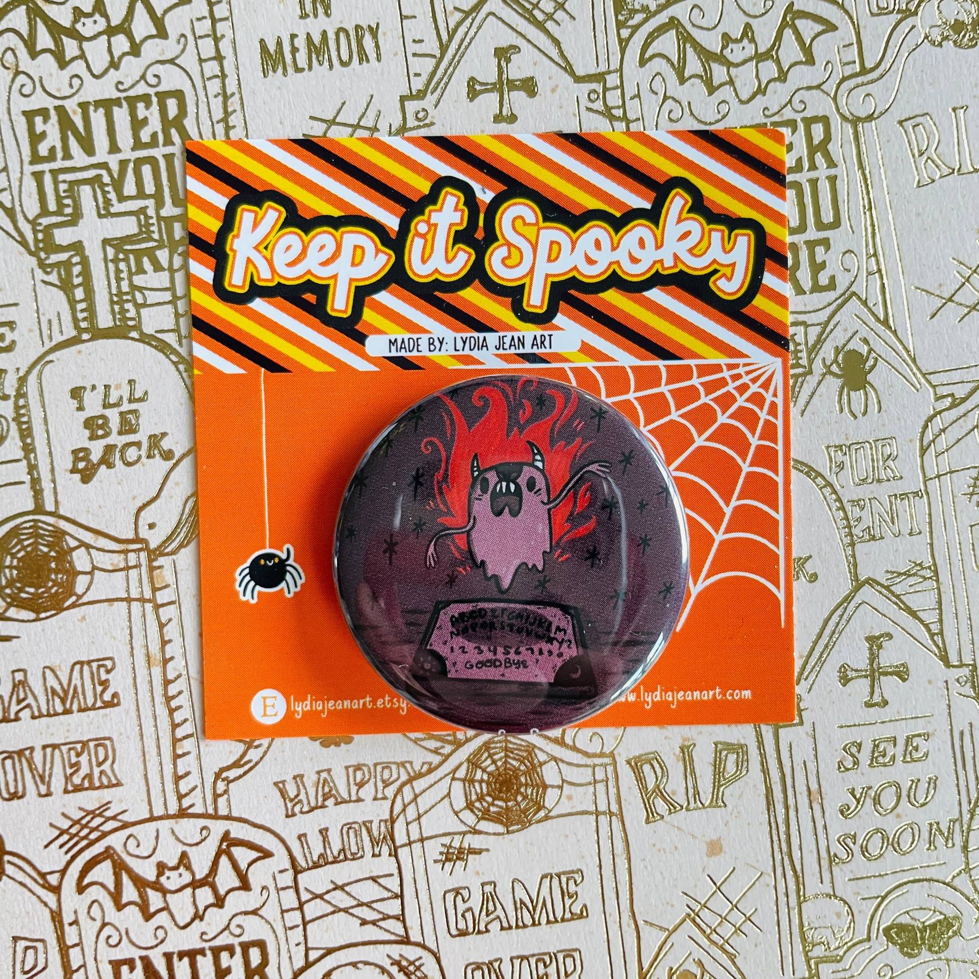 Ouija Brett Pin | Gruseliger Halloween Button, Original Kunst von LydiaJeanArt