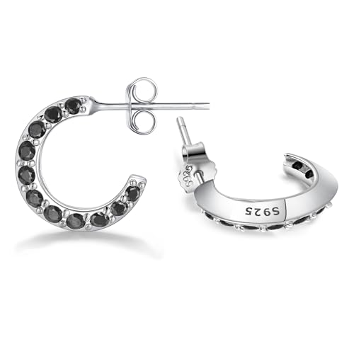 Lydreewam Creolen Silber 925 Klein Hypoallergen Ohrringe Silber 925 Creolen für Damen Mädchen Huggies Creolen Leicht mit Schwarz Cubic Zirkonia von Lydreewam
