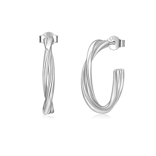 Lydreewam Silber 925 Twisted Hypoallergene Creolen für Damen - Halbe Ohrringe 20mm von Lydreewam