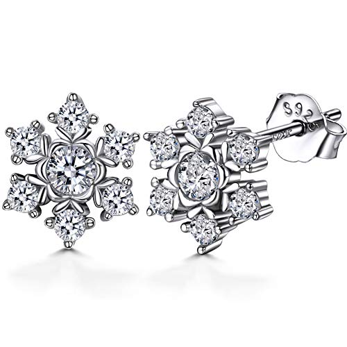 Lydreewam Damen Schneeflocke Ohrringe 925 Sterling Silber Schneeflocke Ohrstecker mit 5A Zirkonia Erntedankfest Weihnachten Geschenk, Durchmesser 9mm von Lydreewam