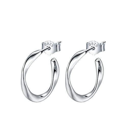 Lydreewam Halbe Creolen Silber 925 Twisted Verdrehte Ohrringe Creolen für Damen Kreolen Durchmesser 16mm mit Schmuck Geschenkbox von Lydreewam