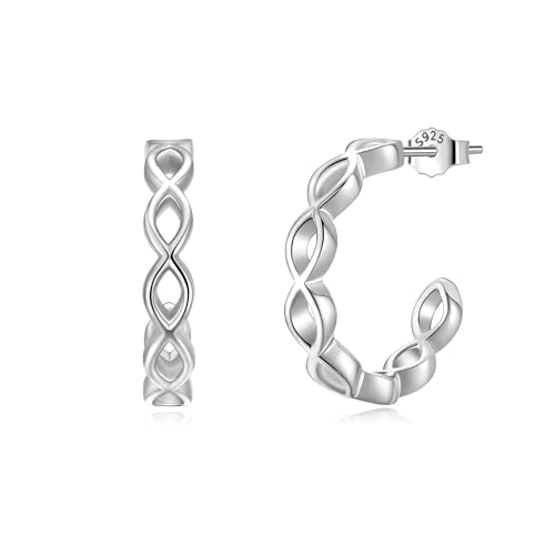 Lydreewam Infinity Creolen Silber 925 Hypoallergene Twisted Ohrringe Creolen für Damen Unendliche Knoten Halbe Creolen, Durchmesser 20mm von Lydreewam
