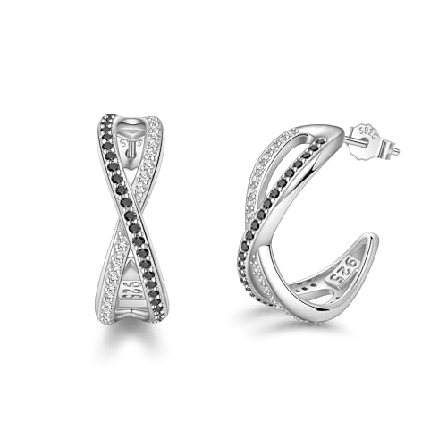 Lydreewam Infinity Creolen Silber 925 Hypoallergene Twisted Ohrringe Creolen für Damen with Schwarz Weiß Cubic Zirkonias, Durchmesser 20mm von Lydreewam