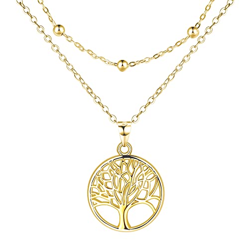 Lydreewam Lebensbaum Kette für Damen 925 Sterling Silber Baum des Lebens Doppel Layered Halskette mit Geschenkbox für Geburtstag Muttertag Weihnachten, verstellbar 40+5cm (Gold) von Lydreewam
