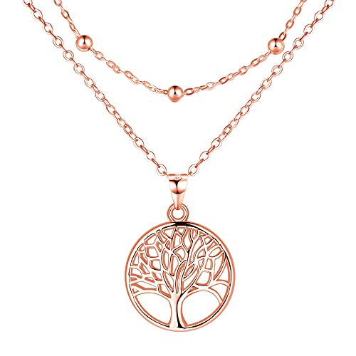 Lydreewam Lebensbaum Kette für Damen 925 Sterling Silber Baum des Lebens Doppel Layered Halskette mit Geschenkbox für Geburtstag Muttertag Weihnachten, verstellbar 40+5cm (Rosegold) von Lydreewam