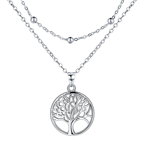 Lydreewam Lebensbaum Kette für Damen 925 Sterling Silber Baum des Lebens Doppel Layered Halskette mit Geschenkbox für Geburtstag Muttertag Weihnachten, verstellbar 40+5cm von Lydreewam