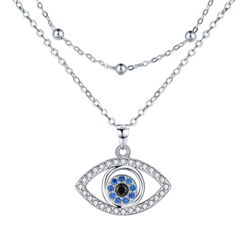 Lydreewam Nazar Auge Kette für Damen 925 Sterling Silber Böse Blick Doppel Layered Halskette mit Kugeln und Zirkonia Valentinstag Muttertag Geburtstag Geschenk, verstellbar 40+5cm von Lydreewam