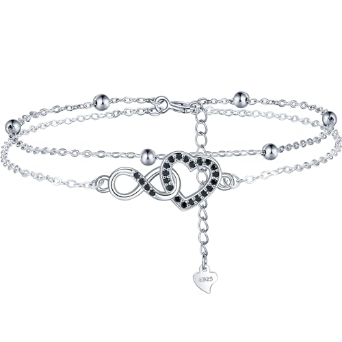 Lydreewam Unendlichkeit Herz Armband Silber 925 für Damen Doppel Layered Freundschaft Armkette mit Kugeln und Schwarz Zirkonia Muttertag Geburtstag Geschenk, Armbänder verstellbare 17+4cm Lydreewam Unendlichkeit Herz Armband Silber 925 für Damen Doppel Layered Freundschaft Armkette mit Kugeln und Schwarz Zirkonia Muttertag Geburtstag Geschenk, Armbänder verstellbare 17+4cm von Lydreewam