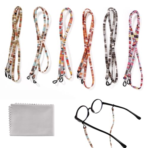 Lyeteung 6 Stücke Brillenschnur, Brillenbänder Bunt, Sonnenbrillenriemen Kette, Ethnischer Stil Brillenrahmen Kette, mit Brillenputztuc, für Sonnenbrillen, Brillen, Lesebrillen von Lyeteung