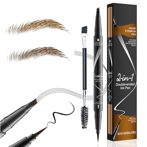 2 Stück Augenbrauenstift und Augenbrauenpinsel, 2-in-1 Dual-Ended Microblading Augenbrauenstift mit 4-Zinken-Spitze, Wasserfester und Wischfester (01 Hellbraun) von Lyivisk