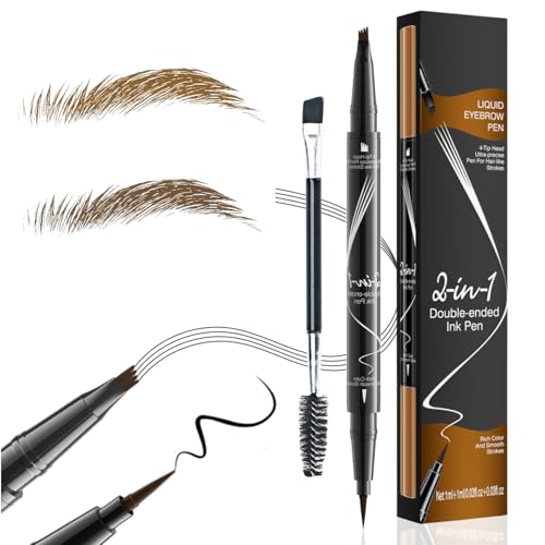 2 Stück Augenbrauenstift und Augenbrauenpinsel, 2-in-1 Dual-Ended Microblading Augenbrauenstift mit 4-Zinken-Spitze, Wasserfester und Wischfester (02 Dunkelbraun) von Lyivisk