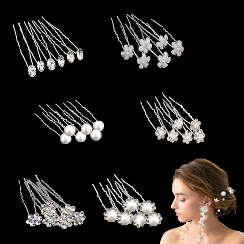 36 Stück Hochzeit Haarnadeln mit Perlen und Blumen Braut Haarschmuck Strass Haarnadeln für Frauen und Mädchen Brautfrisur Party Kommunion Festliche Anlässe von Lyivisk