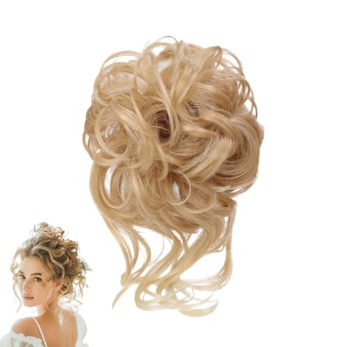 Haarteil Haargummi Damen mit Echthaar Gelockter Dutt Hochsteckfrisuren Messy Bun Haarteile für Frauen und Mädchen (Gold) von Lyivisk
