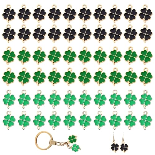 Lyivisk 60 Stück Vierblättrige Kleeblatt Anhänger Glücksbringer aus Metall Grüne DIY Schmuck Ornamente für Schüler Lehrer Abschiedsgeschenk Schlüsselanhänger Halskette Basteln von Lyivisk