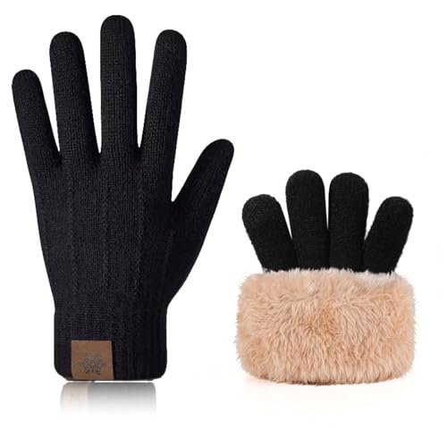Lykofudi Handschuhe Herren Damen Winter,Winterhandschuhe mit Fleecefutter,Thermo Verdickt Winterhandschuhe Mit Touchscreen,Warme Elastisch Gefütterte Thermohandschuhe Zum Outdoor (Schwarz) von Lykofudi