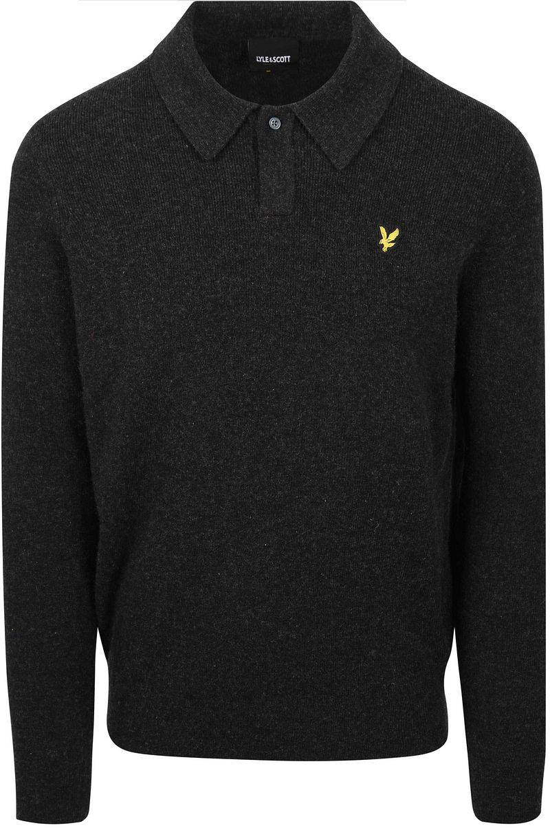 Lyle & Scott Longsleeve Poloshirt Lammwolle Schwarz - Größe L von Lyle and Scott