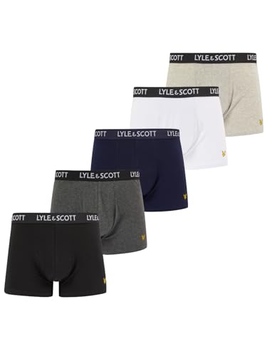 Lyle & Scott Boxershorts Herren aus Baumwolle 5er Set - Herren Unterhose mit Komfortbund - Weiche Boxershort 5er Pack für jeden Tag - Männer Unterwäsche mit Schriftzug und Logo - Mehrfarbig - XXL von Lyle & Scott