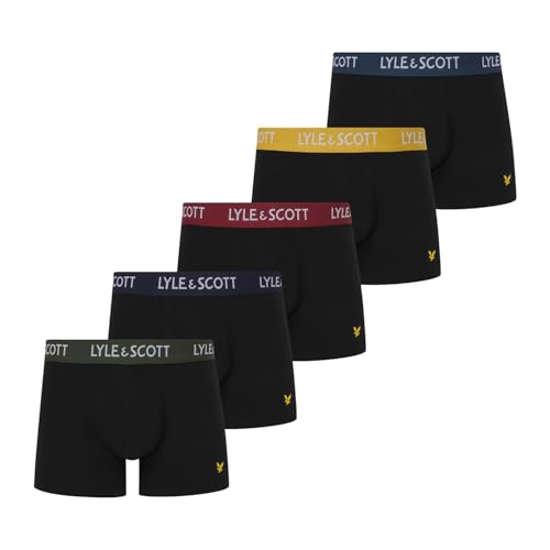 Lyle & Scott Boxershorts Herren aus Baumwolle 5er Set - Herren Unterhose mit Komfortbund - Weiche Boxershort 5er Pack für jeden Tag - Männer Unterwäsche mit Schriftzug und Logo - Schwarz - L von Lyle & Scott