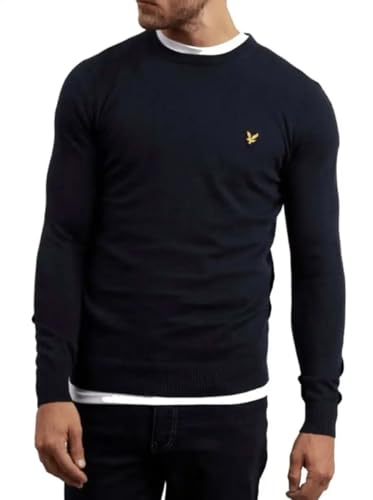 Lyle & Scott Strickpullover Herren mit C-Ausschnitt Blau— EIN modischer klassischer Herren Pullover aus Einer Woll-Baumwollmischung für Wärme und Komfort, in den Größen XS-XXL von Lyle & Scott