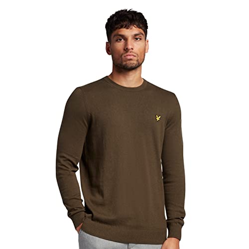 Lyle & Scott Strickpullover Herren mit C-Ausschnitt Olive — EIN modischer klassischer Herren Pullover aus Einer Woll-Baumwollmischung für Wärme und Komfort, in den Größen XS-XXL von Lyle & Scott