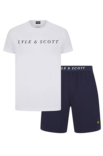 Lyle & Scott Herren Pyjama-Set: Weiche, atmungsaktive Baumvolk-Viskose-Mischung mit Elastan für optimalen Komfort-T-Shirt und Shorts mit stilvollem Adler-Logo von Lyle & Scott