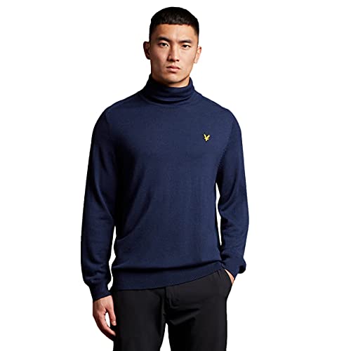 Lyle & Scott Herren Rollneck Wollmischung Logo Golf Pullover - Aegean Blau - M von Lyle & Scott