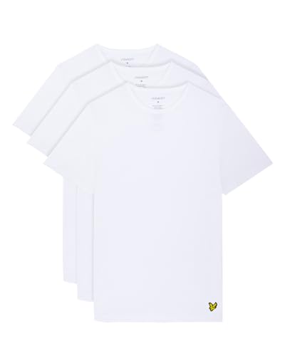 Lyle & Scott Herren T-Shirt Weiß Set: 3er-Pack mit Rundhalsausschnitt, kurzen Ärmeln und gesticktem goldenem Adler-Logo, Standard-Passform | L von Lyle & Scott