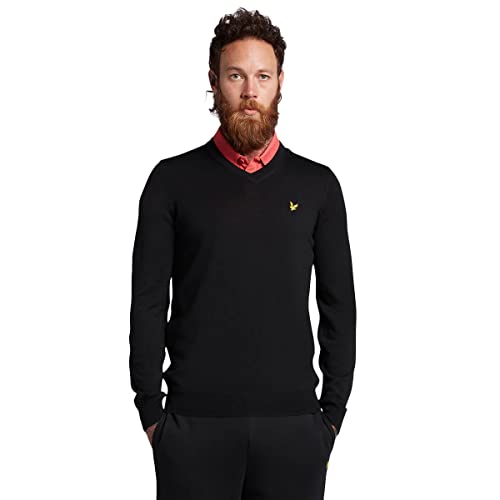 Lyle & Scott Herren aus Merinowolle V-Ausschnitt Pullover - Jet Schwarz - L von Lyle & Scott