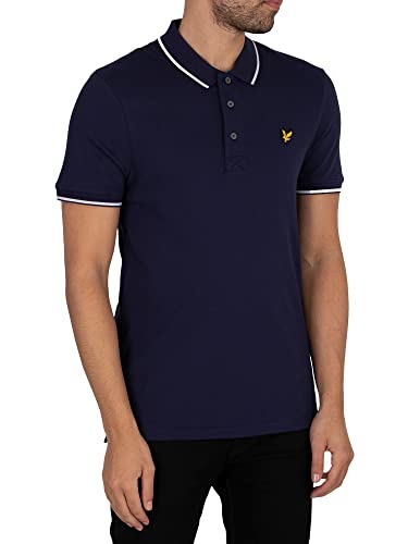 Lyle & Scott Poloshirt Herren - Herren Polo aus hochwertiger Baumwolle - Mit kurzen Ärmeln und weißen Streifen an Ärmeln und Kragen - Mit auffälligem Adler-Logo auf der Brust, Blau, L von Lyle & Scott