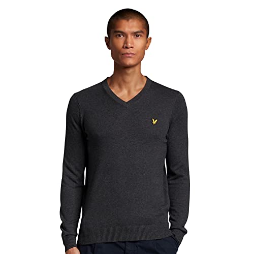Lyle & Scott Strickpullover Herren Grau | Casual Cotton Merino V Neck Jumper | Pullover Herren mit V-Ausschnitt aus Merinowolle und Baumwolle | XS-XXL von Lyle & Scott