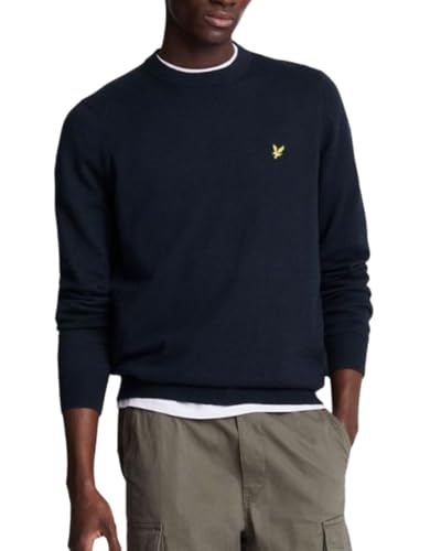 Lyle & Scott Strickpullover Herren Rundhals - Warmer Strickpulli aus Baumwolle und Wolle - Pullover Herren in klassischer Passform - Ideal als Basic im Frühling und Herbst - Blau - XXL von Lyle & Scott