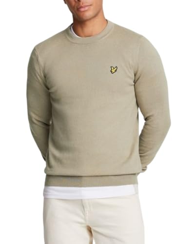 Lyle & Scott Strickpullover Herren Rundhals - Warmer Strickpulli aus Baumwolle und Wolle - Pullover Herren in klassischer Passform - Ideal als Basic im Frühling und Herbst - Braun - M von Lyle & Scott