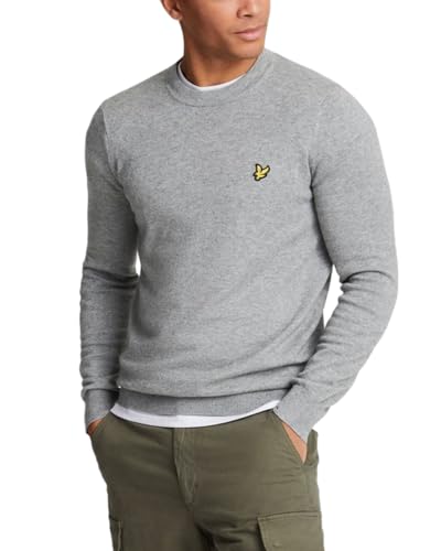 Lyle & Scott Strickpullover Herren Rundhals - Warmer Strickpulli aus Baumwolle und Wolle - Pullover Herren in klassischer Passform - Ideal als Basic im Frühling und Herbst - Grau - M von Lyle & Scott