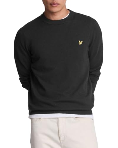 Lyle & Scott Strickpullover Herren Rundhals - Warmer Strickpulli aus Baumwolle und Wolle - Pullover Herren in klassischer Passform - Ideal als Basic im Frühling und Herbst - Schwarz - L von Lyle & Scott
