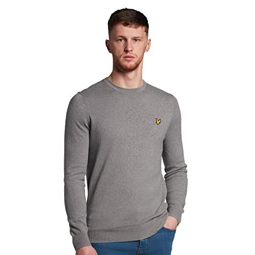 Lyle & Scott Strickpullover Herren mit C-Ausschnitt grau — EIN modischer klassischer Herren Pullover aus Einer Woll-Baumwollmischung für Wärme und Komfort, in den Größen XS-XXL von Lyle & Scott