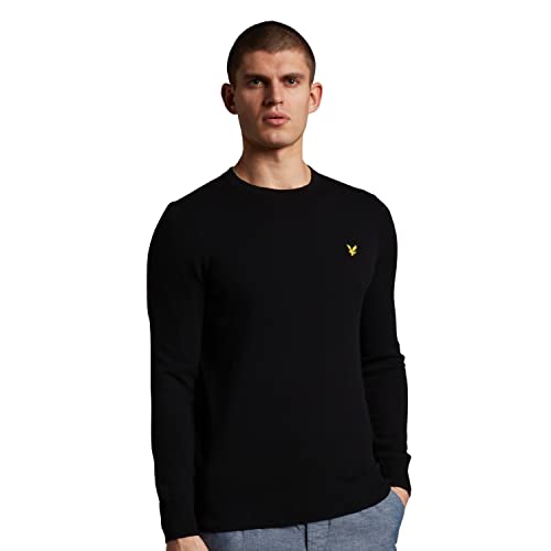 Lyle & Scott Strickpullover Herren mit C-Ausschnitt schwarz — EIN modischer klassischer Herren Pullover aus Einer Woll-Baumwollmischung für Wärme und Komfort, in den Größen XS-XXL von Lyle & Scott
