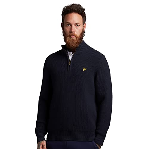 Lyle & Scott Strickpullover für Herren blau S - Casual Ribbed Quarter Zip Jumper, Pullover mit hohem Kragen aus Wolle und Nylon von Lyle & Scott