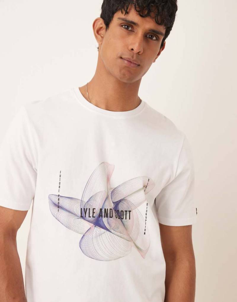 Lyle & Scott - T-Shirt in Weiß und Blau mit 3D-Linien-Grafikprint von Lyle & Scott