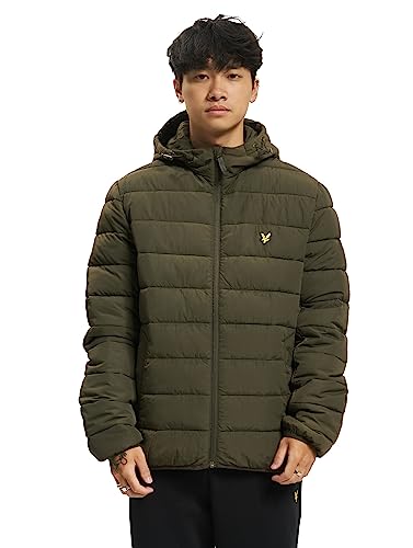 Lyle & Scott Übergangsjacke für Herren olive-grün L - Lightweight Puffer Jacket Casual warme Daunenjacke mit Kapuze von Lyle & Scott