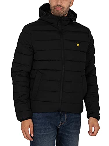 Lyle & Scott Übergangsjacke für Herren schwarz S - Lightweight Puffer Jacket Casual warme Daunenjacke mit Kapuze von Lyle & Scott