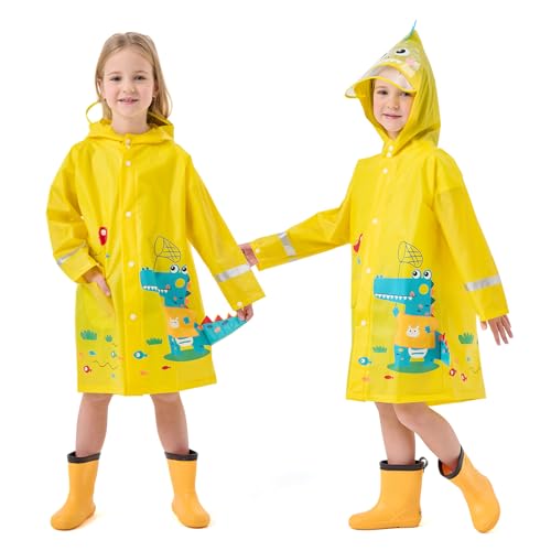Lymaha Kinder Regenmantel - Wasserdichter Regenponcho mit Kapuze, Transparenter Hutkrempe & Reflektierenden Streifen für Jungen/Mädchen (M, 100-110, Gelb) von Lymaha