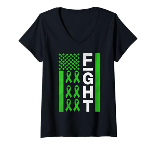 Damen Grünes Band zur Bekämpfung von Lymphomkrebs T-Shirt mit V-Ausschnitt Damen Grünes Band zur Bekämpfung von Lymphomkrebs T-Shirt mit V-Ausschnitt von Lymphoma Cancer Awareness Green Ribbon Fight Flag