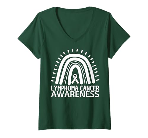 Damen Regenbogenband für Lymphomkrebs-Bewusstseins-Monat, Limettengrün T-Shirt mit V-Ausschnitt Damen Regenbogenband für Lymphomkrebs-Bewusstseins-Monat, Limettengrün T-Shirt mit V-Ausschnitt von Lymphoma Cancer Awareness Month Warrior Green Tee